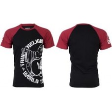 TRUE RELIGION Men T-Shirt PART BUDDHA RAGLAN Black Red Sleeves